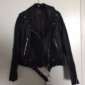 Zara black faux leather biker jacket